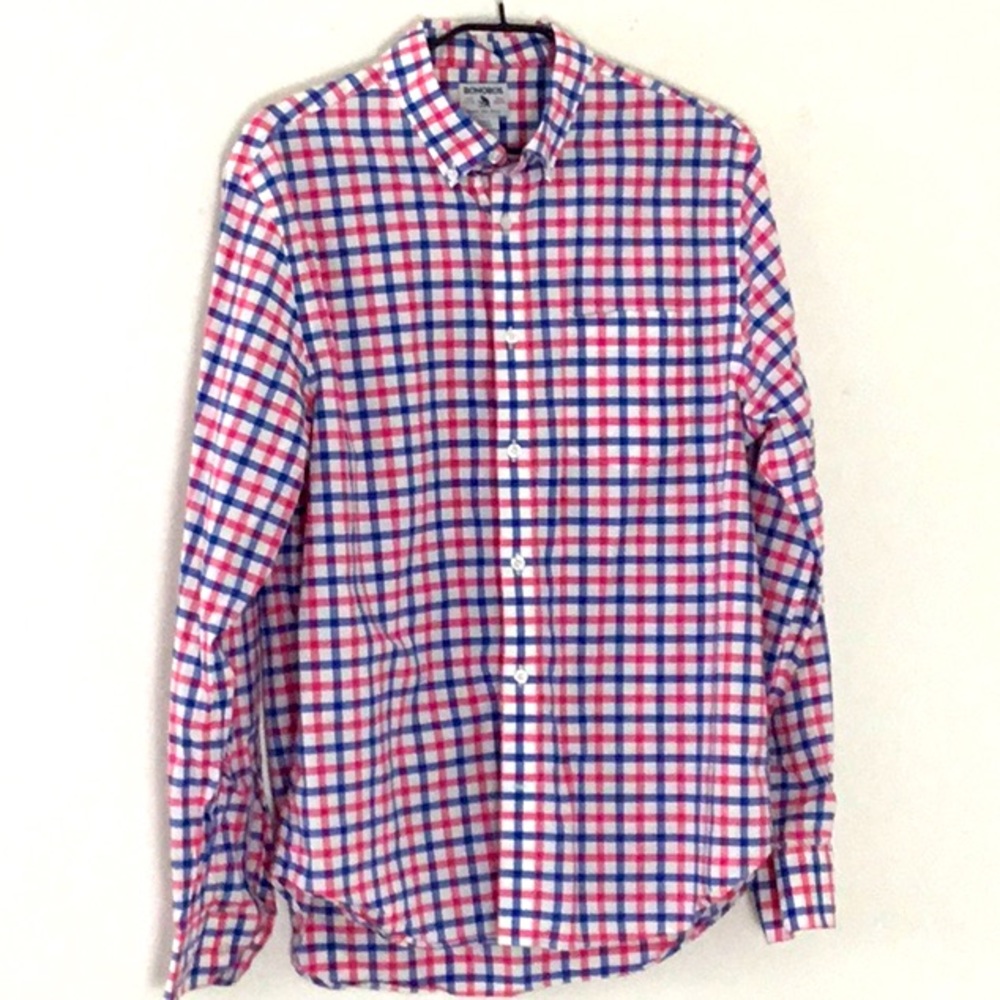 Bonobos Button Down, Cotton Plaid Long Sleeve Shirt. Pocket. Business, Casual.